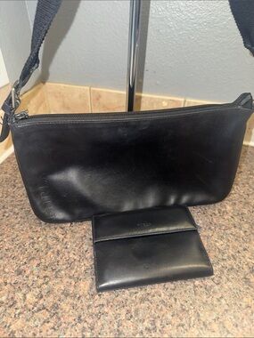 Furla Black Leather Shoulder Bag with Matching Black Wallet